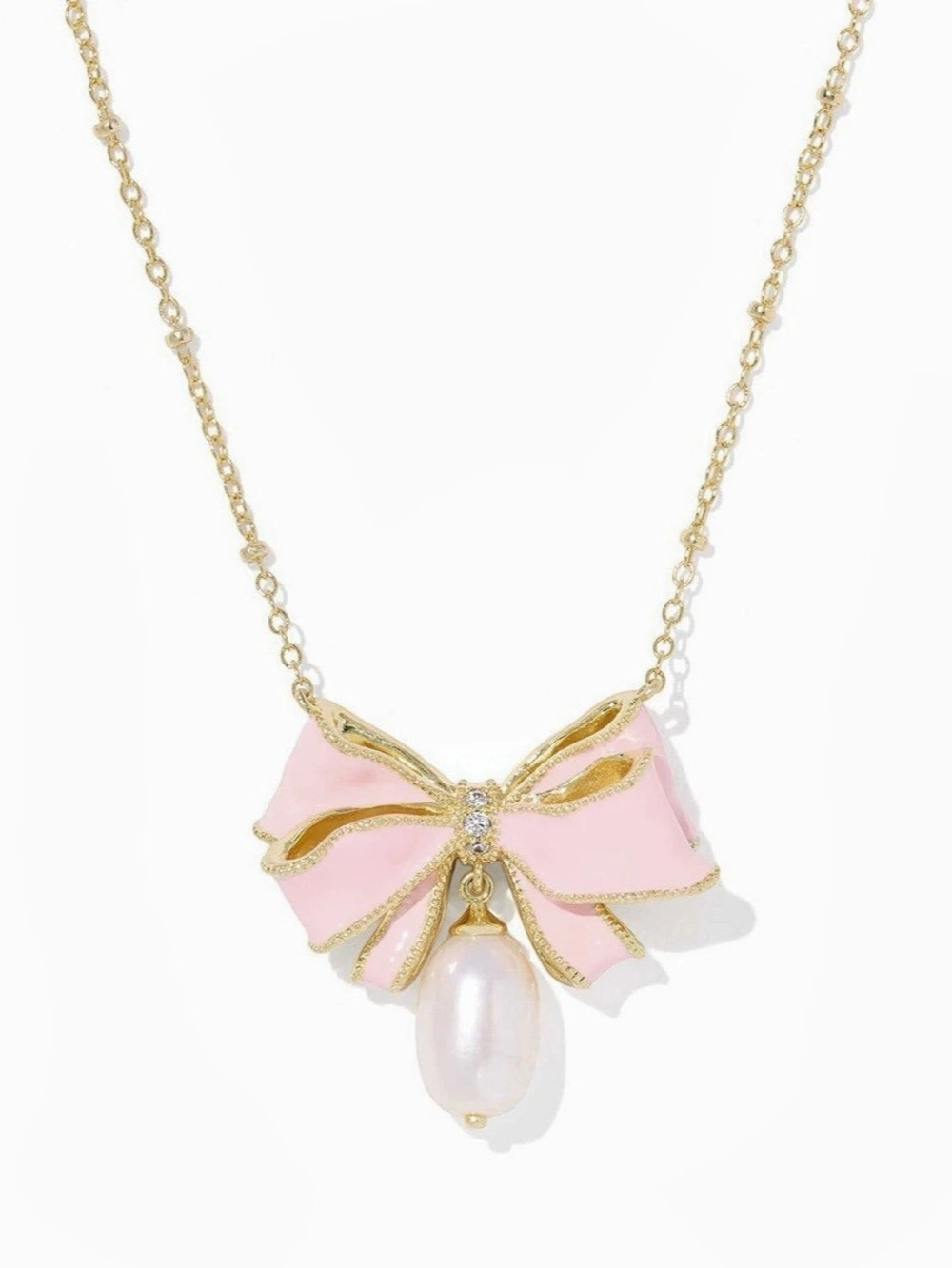 Kendra Scott x LoveShackFancy Pearl Bow Necklace Pink & Gold
